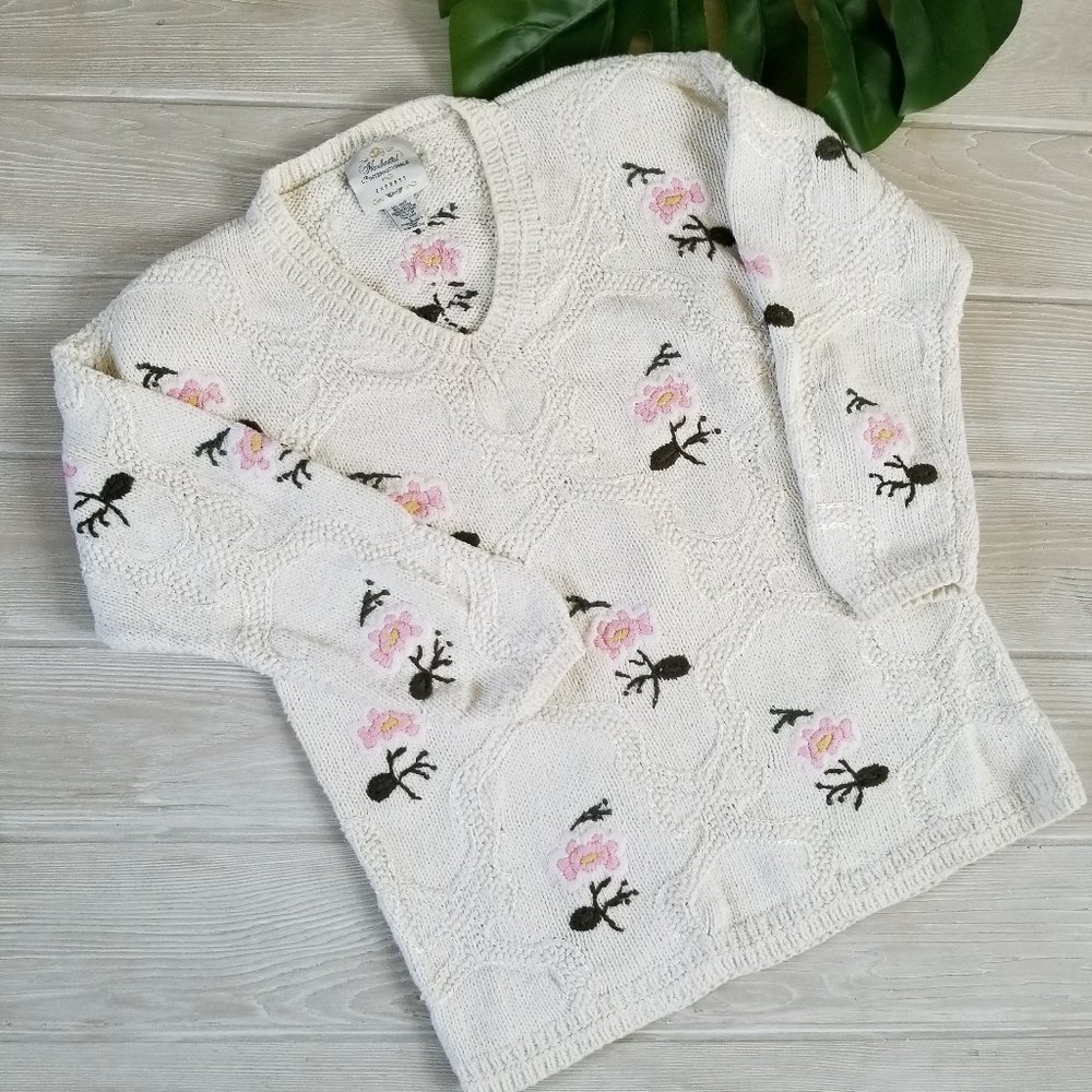 Vintage Oversized Floral Embroidery Sweater